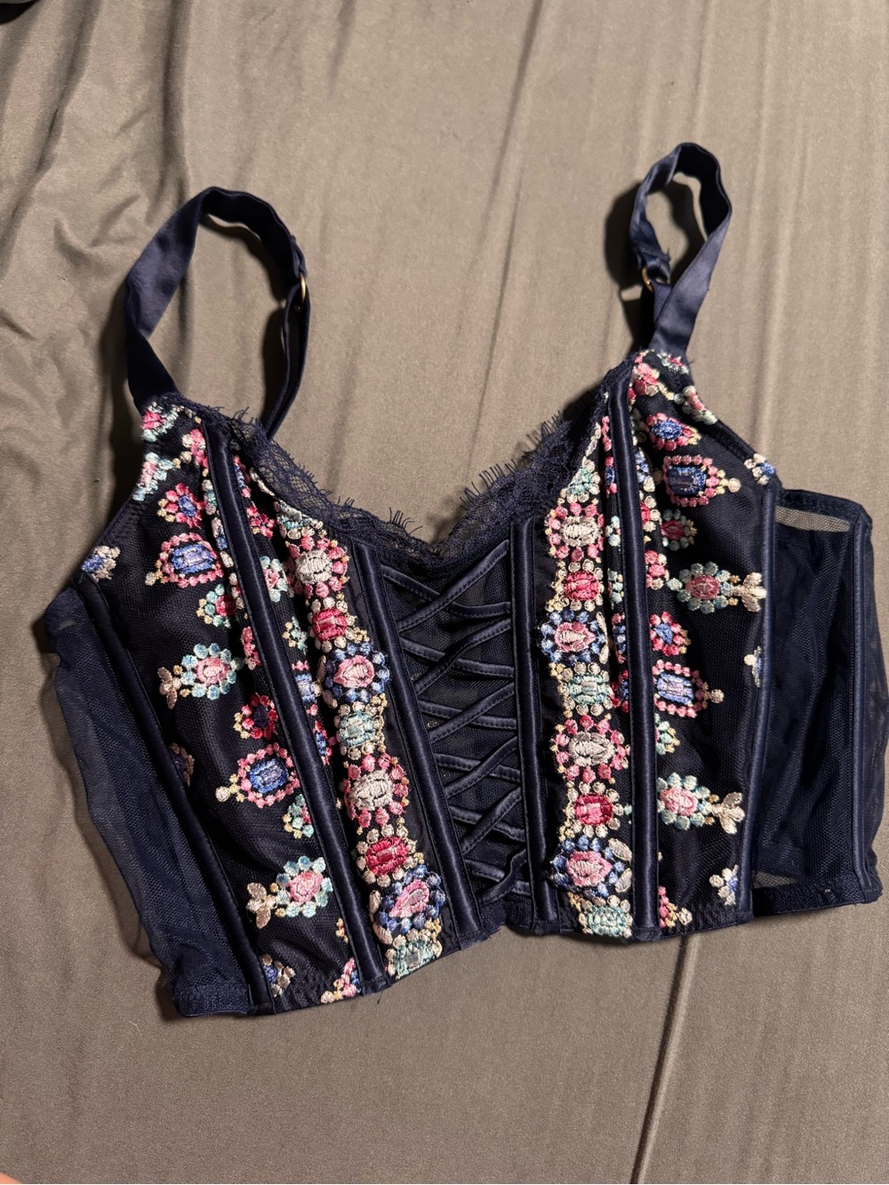 Victoria's Secret Navy Embroidered Longline Bustier Bra